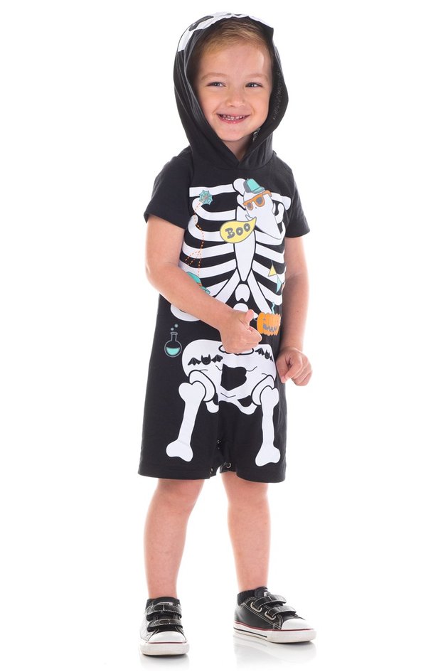 Fantasia Infantil Esqueleto Halloween Longa Menino