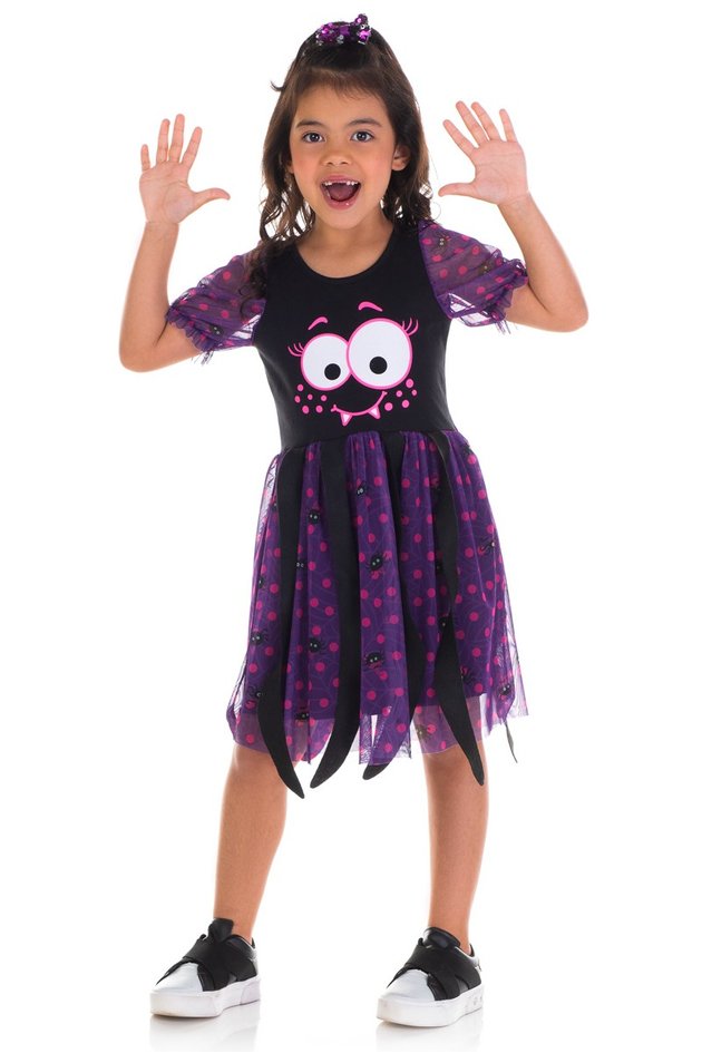 Fantasia Halloween Infantil Menina Vestido Bruxinha Morcego