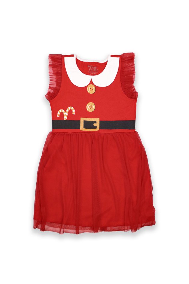 Vestido Infantil Menina de Natal em Meia Malha e Tule - Bem Vestir