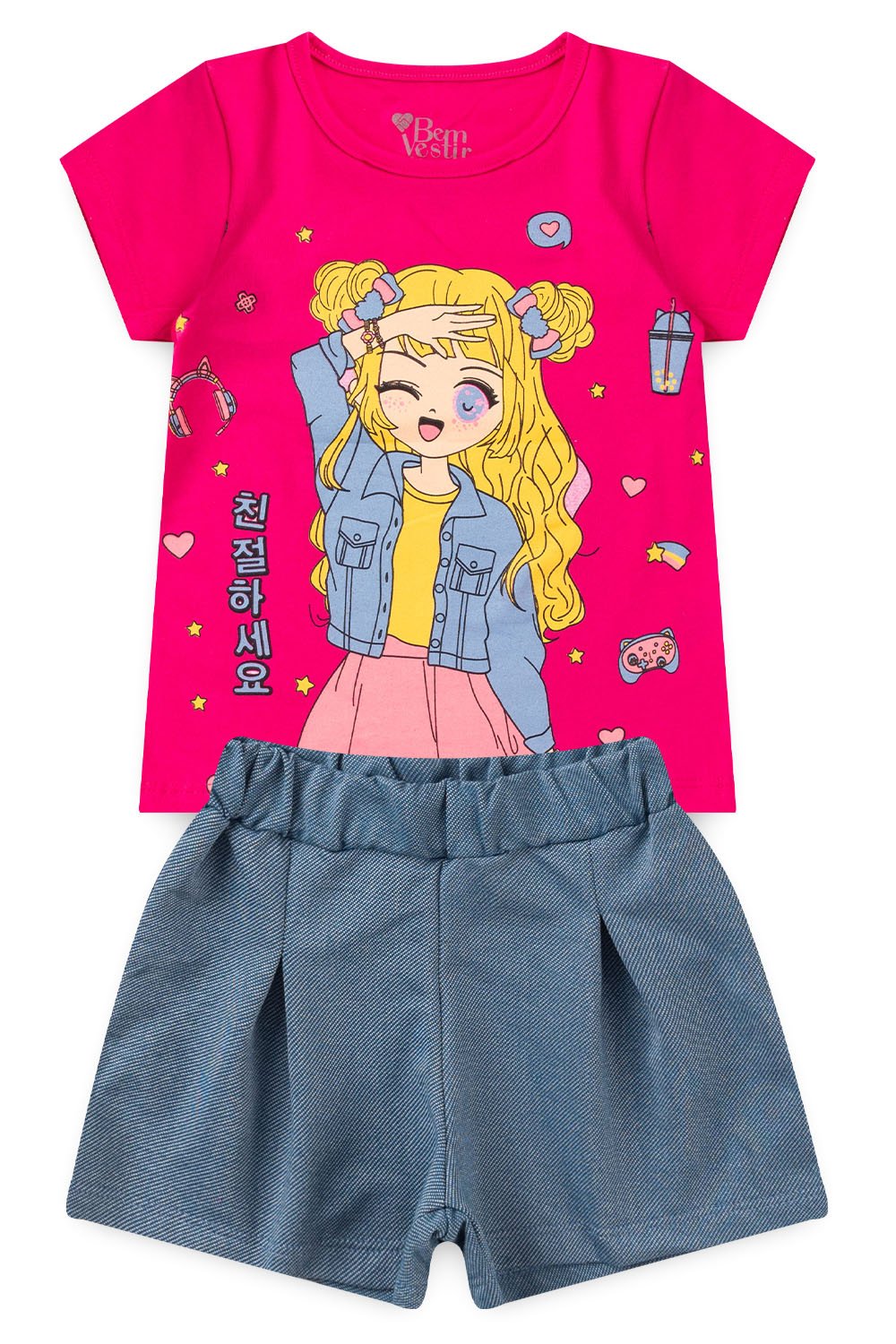 Conjunto Ver o Feminino Blusa e Short Anime Pink